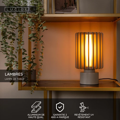 Lucide LAMBRES - Lampe de table - Ø 15 cm - 1xE27 - Taupe - USP